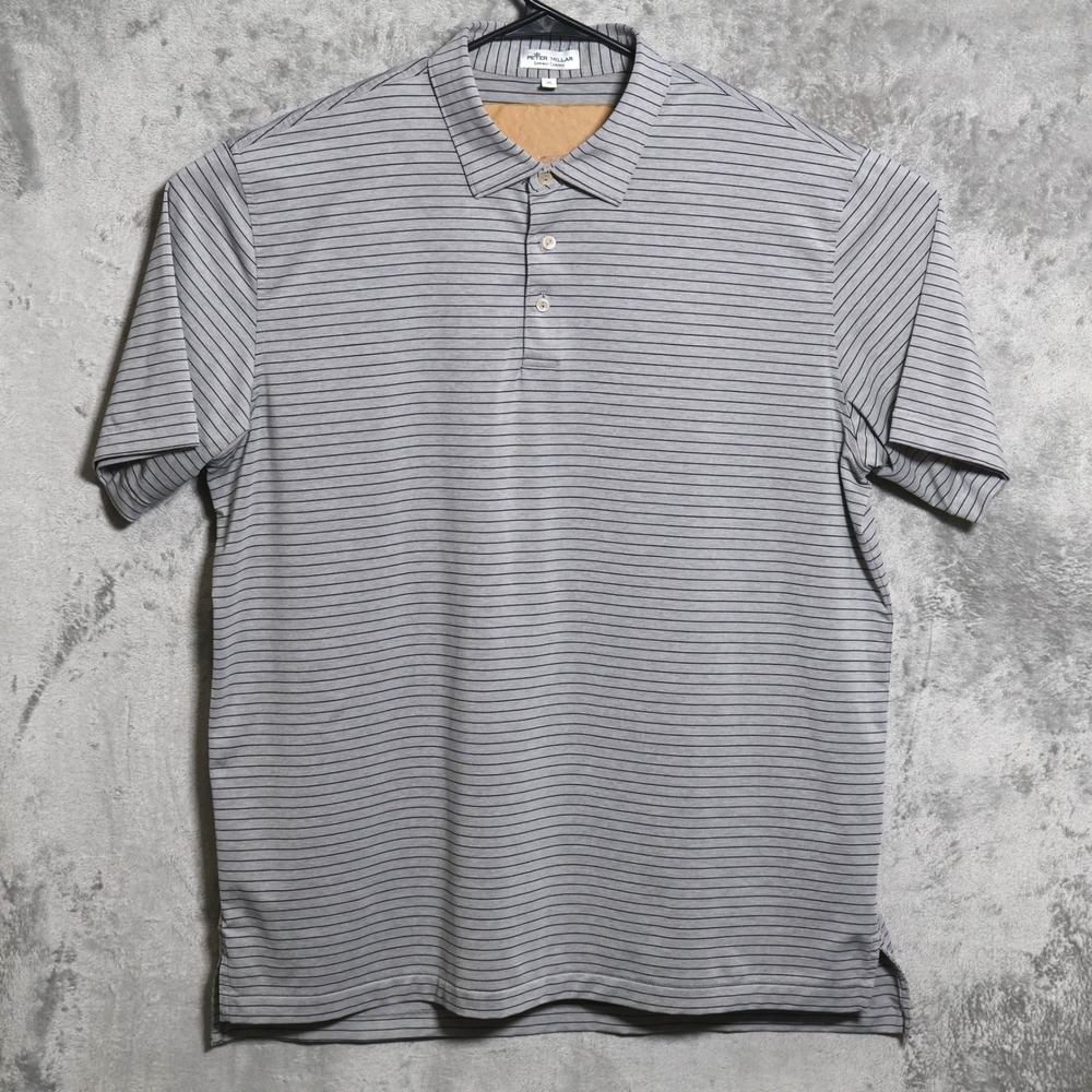 Peter Millar‎ Polo Shirt Mens XL Gray Striped Summer Comfort Golf Preppy